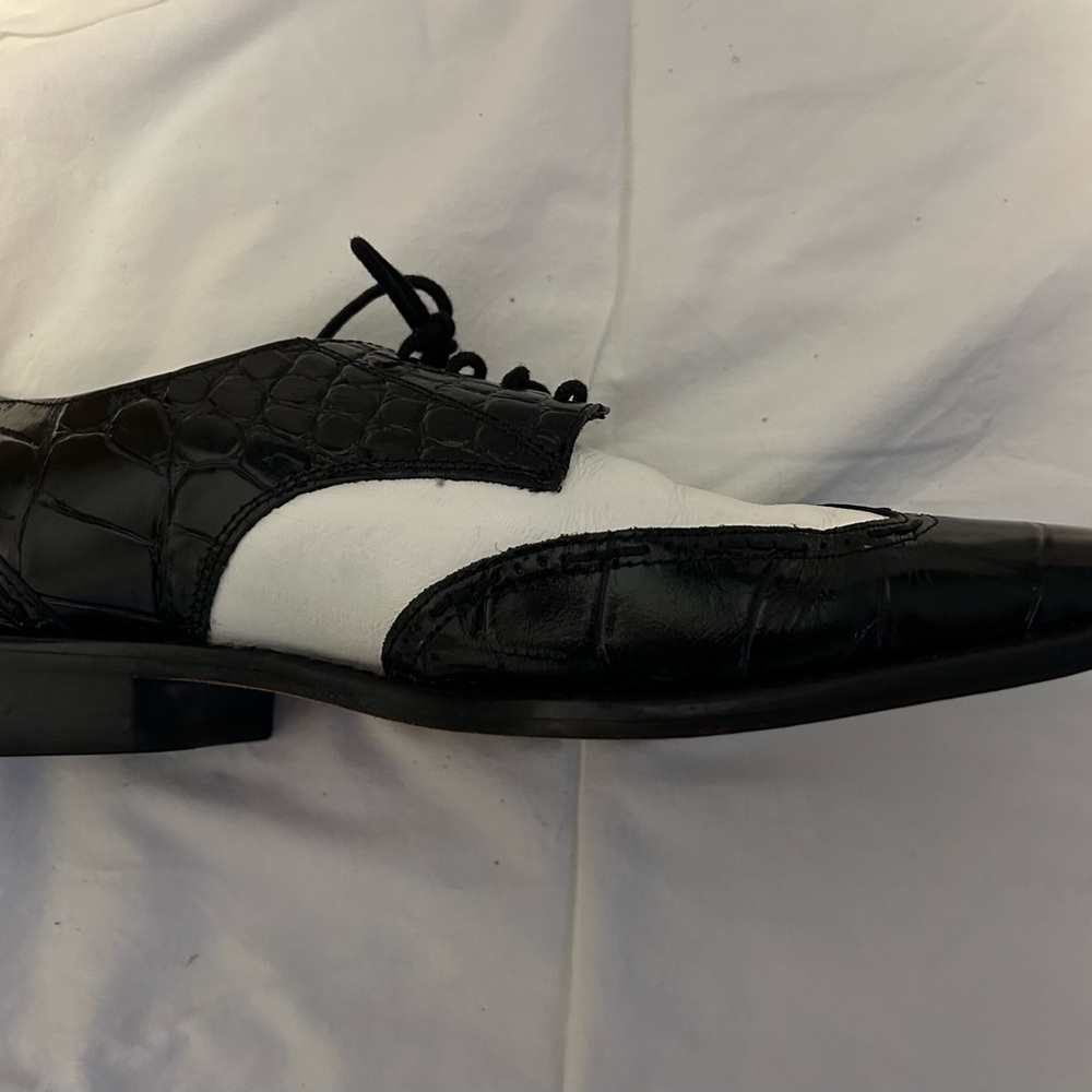 Like New Stacy Adams Black and White Croc-Embossed Oxfords Men’s Sz 13 Vintage - Picture 3 of 11